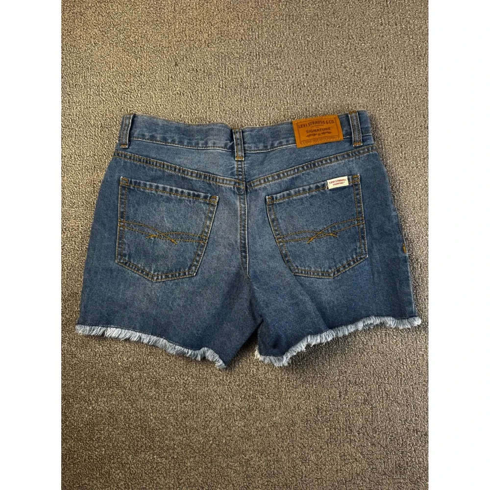 Levi Strauss Signature Shorts Girls Size 14 Blue Denim Midi Raw Hem‎ Adjustable